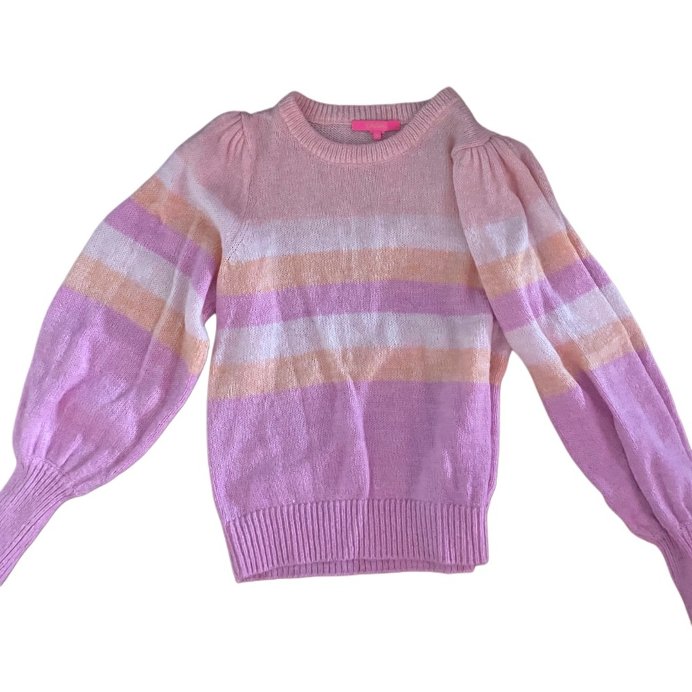 Lilly Pulitzer Ballon Puff Sleeve Pink Striped Sweater